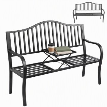 OUTSUNNY Zunanja klop za 2 osebi, vrtna klop z raztegljivo mizo iz kovine 150 x 53 x 95 cm črna