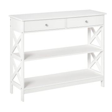 HOMCOM Konzolna miza z 2 predaloma in 2 policama, konzola za vhod in dnevno sobo iz MDF, 100x30.5x80cm, bela