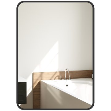 HOMCOM Ogledalo za kopalnico 50x70cm iz stekla, moderno stensko ogledalo s kovinskim okvirjem, vertikalna/horizontalna montaža, za spalnico, vhod, dnevno sobo, črna