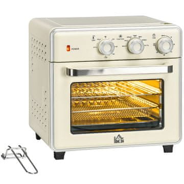 HOMCOM Mini električna pečica 20L ventilirana 1400W, večnamenska namizna pečica z vročim zrakom, 90–230°C, časovnik 60 min, 5 načinov, notranja luč, dvojno steklo, vključeni dodatki, kremasta