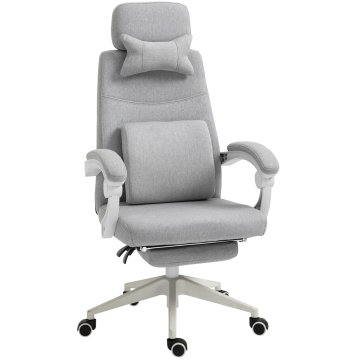 VINSETTO Ergonomični pisarniški stol, pisalni stol z kolesci, ledveni vzglavnik, naslon za glavo in izvlečni naslon za noge, siva 62x68x117-127cm