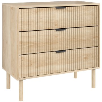 HOMCOM Predalnik spalnica 3 predali, komoda spalnica moderna z nogami, predalnik varčevanje prostora za dnevno sobo, 80x40x77.5 cm, hrast