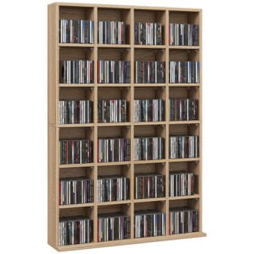 HOMCOM Prenosni nosilec za CD z nastavljivimi policami, nosilec za 456 CD/336 DVD prihranek prostora iz lesa, omara za CD s 24 predelki, za dnevno sobo, spalnico, pisarno, 89x20x130.5 cm, barva lesa