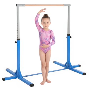 HOMCOM Palica za umetnostno gimnastiko za otroke 3+ leta z nastavljivo višino 92-150 cm, iz jekla in masivne bukve, vodoravna palica za ples, oprema za telovadnico, nedrseča, modra