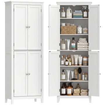 HOMCOM Mobilna kopalniška visoka slim 170cm, kopalniška omarica prihranek prostora z 2 omaricami z vrati, nastavljive police, za pralnico dnevno sobo kuhinjo, moderna, 60x30x170 cm, bela