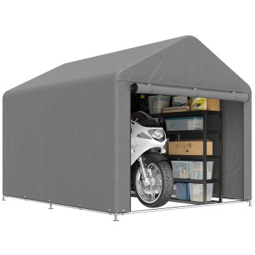 OUTSUNNY 2X2.4 m garaža za motocikel na prostem, tenda garaža z nepremočljivo prevleko, vrata na zvijanje s tečaji, za kolesa in orodje iz pocinkanega jekla, za vrt, svetlo siva