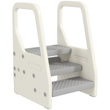 AIYAPLAY Montessori stolp za otroke na 3 nastavljivih stopnicah z nedrsečimi podstavki, sedež za otroke 2-5 let iz HDPE, za kopalnico, kuhinjo in stranišče, 43x42x65.5 cm, siva