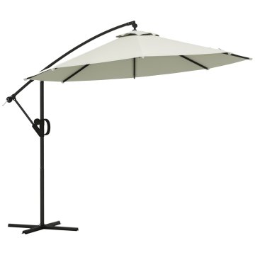 OUTSUNNY Senčnik za vrt Ø3x2.6 m s 8 rebri s križnim podstavkom, senčnik decentriran za vrt in teraso iz aluminija, kovine in poliestra 180g/m², kremno bela