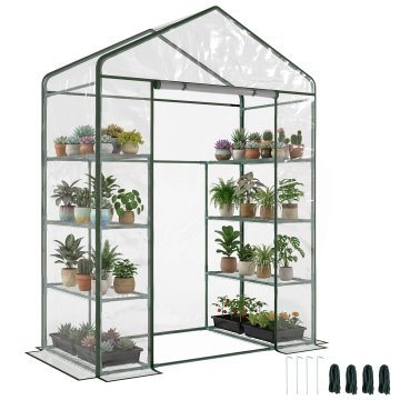 OUTSUNNY Vrtni in terasni pravokotni rastlinjak, balkonski rastlinjak s prozorno PVC tkanino in 8 policami, zvijajoča vrata z zadrgo, 143x73x195cm