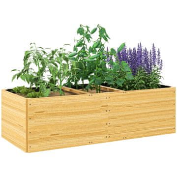 OUTSUNNY Zunanja dvignjena greda razdeljena na 3 območja s plastjo iz netkanega blaga, zunanja cvetlična posoda iz smrekovega lesa, za rastline, rože, 140x60x40 cm, barva lesa