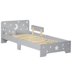 ZONEKIZ Postelja za otroke 3-6 let z motivi zvezd in lune iz panelov MDF in iverne plošče, 143x76x49 cm, siva in barva lesa
