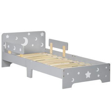 ZONEKIZ Postelja za otroke 3-6 let z motivi zvezd in lune iz panelov MDF in iverne plošče, 143x76x49 cm, siva in barva lesa