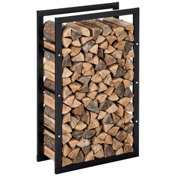 HOMCOM Vertikalni notranji drvarnik z nosilnostjo do 100 kg, kovinski drvarnik za notranjo in zunanjo uporabo, 60x25x100 cm, črna