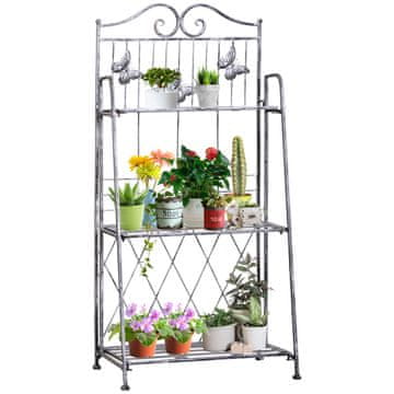 OUTSUNNY Zložljiv cvetlični regal 3 police za vrt in balkon, kovinski, srebrn, 44x25x96 cm