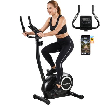 SPORTNOW Sobno kolo z 8 stopnjami magnetnega upora, sobno kolo z Bluetooth aplikacijo, nastavljiv sedež, LCD zaslon, srčni senzor, držalo za telefon, sobno kolo za fitnes trening