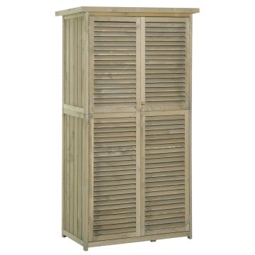 OUTSUNNY Lesena vrtna hiška z nepremočljivo streho, zunanja omara za vrtno orodje s 4 predelki, 87x46.5x160cm, siva