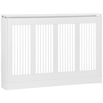HOMCOM Pokrivalo za radiator z letvicami, pokrivalo za radiator moderno z protiprevrnitvijo za dnevno sobo, hodnik, pisarno, iz MDF in jekla, 120x18x84cm, bela