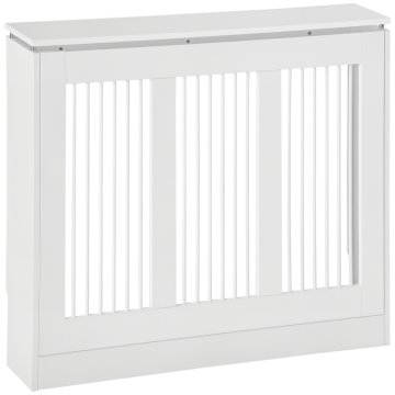 HOMCOM Lamelni pokrov radiatorja, sodoben pokrov radiatorja z zaščito pred prevračanjem za dnevno sobo, hodnik, pisarno, iz MDF in jekla, 90x18x84cm, bela