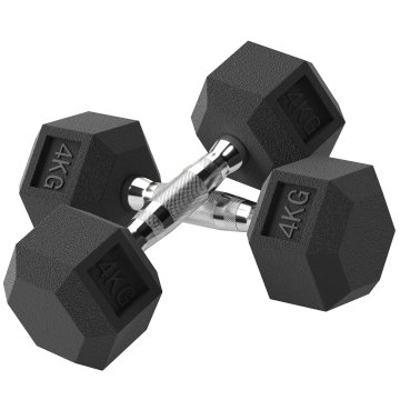 HOMCOM Komplet šestkotnih dumbellov za telovadnico, 2x4 kg, par uteži za telovadnico z nedrsečim ročajem, trening moči fitnes doma, črna