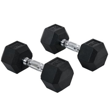 HOMCOM Set bučic za telovadnico 2x8 kg šesterokotnih, uteži za telovadnico s protizdrsnim ročajem, za fitnes vadbo doma, črna