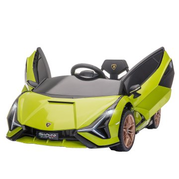 HOMCOM Električni avto za otroke 3-5 let 12V Lamborghini SIAN, 3-5Km/h električni avto za otroke z 2 motorjema, škarjasta vrata, žarometi in glasba, daljinski upravljalnik, varnostni pas in hupa, zelen