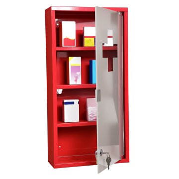 HOMCOM Škatla za zdravila omarica za zdravila 4 nivoji steklena vrata 60×30×12cm rdeča