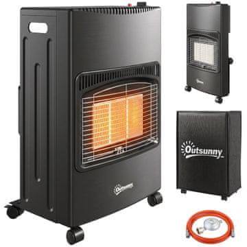 OUTSUNNY Notranji plinski grelnik 4.2 KW zložljiv, prenosni propanski plinski grelnik, 3 stopnje moči, varnostni sistem ODS, protiprevrnitev, pokrov, 4 kolesa, za garažo in hišo