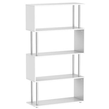 HOMCOM Polica s 4 policami, sodoben dizajn iz lesa in kovine, polica za dnevno sobo, študijo, pisarno, 80x30x145cm bela
