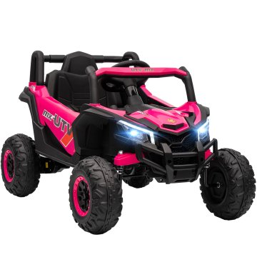 AIYAPLAY Električni avtomobil za otroke UTV 12V terenski avto za otroke z 2 motorjema, varnostni pas z 2 točkama, daljinski upravljalnik, vzmetenja, USB, glasba, luči, 3-7 km/h, 3-5 let, roza
