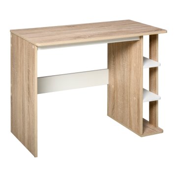 HOMCOM Pisalna miza za računalnik moderna s 3 policami, moderna pisalna miza za pisarno in sobo iz lesa, 100x44x74cm, bela in hrast