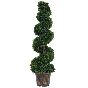 OUTSUNNY Umetne rastline za notranjo uporabo iz pušpana v spirali 120cm, umetna rastlina za notranjo in zunanjo uporabo s posodo vključeno, umetna rastlina za dekoracijo doma, pisarne, dnevne sobe, vrta