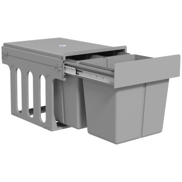 HOMCOM Izvlečni koš pod umivalnikom za ločeno zbiranje odpadkov 31L, koš za smeti s 3 odstranljivimi posodami in zgornjo polico, 48x34.3x35.1 cm, svetlo siva