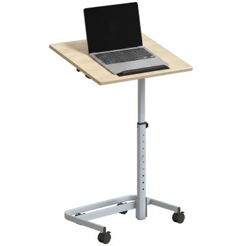 HOMCOM Miza za dnevno sobo z nastavljivo višino s 4 kolesi, stranska miza iz lesa in kovine, miza za PC za spalnico, dnevno sobo, 60x40x72-93.5 cm, hrast