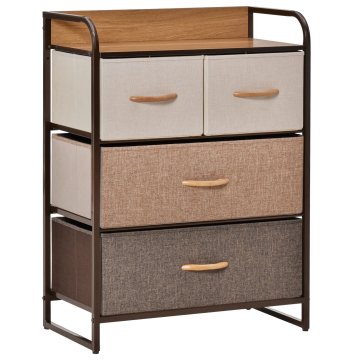 HOMCOM Mobilna komoda za spalnico in dnevno sobo, komoda s 4 zložljivimi predali iz blaga in polico iz MDF, 58x29x78.5cm, večbarvna