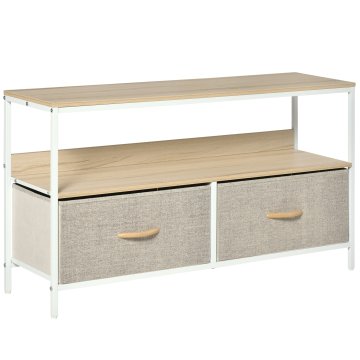 HOMCOM Televizijska omarica, prenosna TV omarica do 47" z 2 zložljivima predaloma iz blaga in polico, TV omarica za dnevno sobo, spalnico in bivalno sobo, 98x29x56 cm, barva lesa