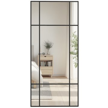HOMCOM Ogledalo moderno slog okna, ogledalo za spalnico in dnevno sobo z vertikalno in horizontalno montažo, 110x50cm, črno