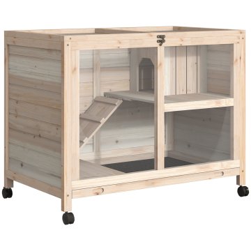 PAWHUT Lesena dvonadstropna kunčja kletka s hišico za zajce in morske prašičke, kletka za zajce s rampo in izvlečnim pladnjem, 91.5x53.3x73cm, barva lesa