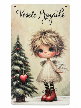 Rayher.	 Leseni okras, tablica Angel, 13x24,3cm, Vesele praznike
