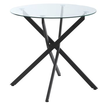 HOMCOM Okrogla miza iz stekla in kovinskih križnih nog, moderna miza za dnevno sobo in delovno sobo, 80x80x75cm, črna