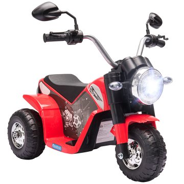 HOMCOM Električni motor za otroke na 3 kolesa z lučkami in zvoki, polnilna baterija 6V, hitrost 2 km/h, za otroke od 18 do 36 mesecev, 72x57x56cm, rdeč