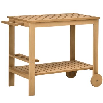 OUTSUNNY Vrtni voziček za hrano iz smrekovega lesa, servirni voziček s letveno polico, 2 polic, 3 nosilci za steklenice in ročaj, za vrt teraso patio 95x47x74 cm, barva lesa