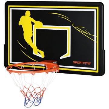 SPORTNOW Košarkaški koš za otroke in odrasle za notranjo in zunanjo uporabo, iz jekla in PE, 110x90x70 cm, črna in rumena