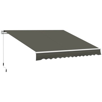 OUTSUNNY Senčnik 3.5x2.5 m z zložljivo ročico, zunanji ročni senčnik iz aluminija in poliestrske tkanine, za vrata in okno, 280 g/m2, UV30+, siva