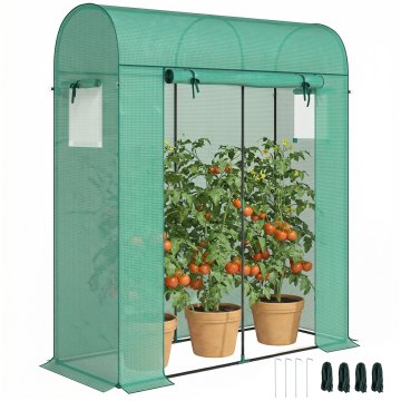 OUTSUNNY Vrtni rastlinjak z navijalnimi vrati in okni, rastlinjak za vrt z jekleno konstrukcijo in PE prevleko, za rastline vrt zelenjavo cvetje sadje, anti UV, 170x68x200 cm, zelena