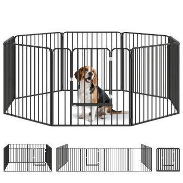 PAWHUT Box za pse srednje in majhne velikosti z 8 nastavljivimi paneli za notranjo in zunanjo uporabo, vrata za pse iz jekla z 9 koli, 164x164x80 cm, črna