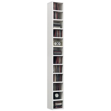 HOMCOM Prenosna omara za CD z 12 policami, regal za 204 CD varčevanje s prostorom, stolpna omara za CD, za dnevno sobo, spalnico, pisarno, 21x20x175cm, bela