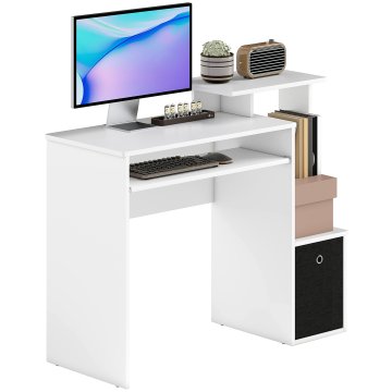 VINSETTO Moderna pisalna miza z držalom za PC, pisalna miza za računalnik s polico za tipkovnico, polico in predalom iz blaga, 100x40x86.6cm, bela in črna