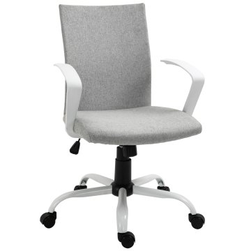 VINSETTO Ergonomična gugalnica pisarniški stol, vrtljivi študijski stol, pisalna miza naslanjač z nastavljivo višino v tkanini, 61x61x89-99 cm, svetlo siva