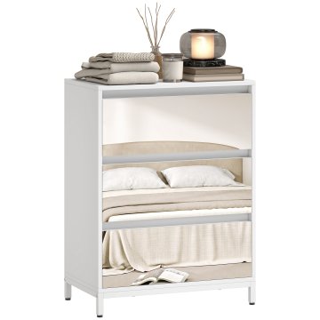 HOMCOM Predalnik za spalnico 3 predali z ogledalom, komoda za spalnico moderna s sprednjimi ogledali, predalnik za prihranek prostora za hodnik dnevna soba vhod, 60x35x80 cm, bela
