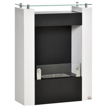 HOMCOM Kamin bioetanol z rezervoarjem za 1, 5 l in pokritost 20m², biokamin iz jekla in stekla, 60x20x79cm, bel in črn